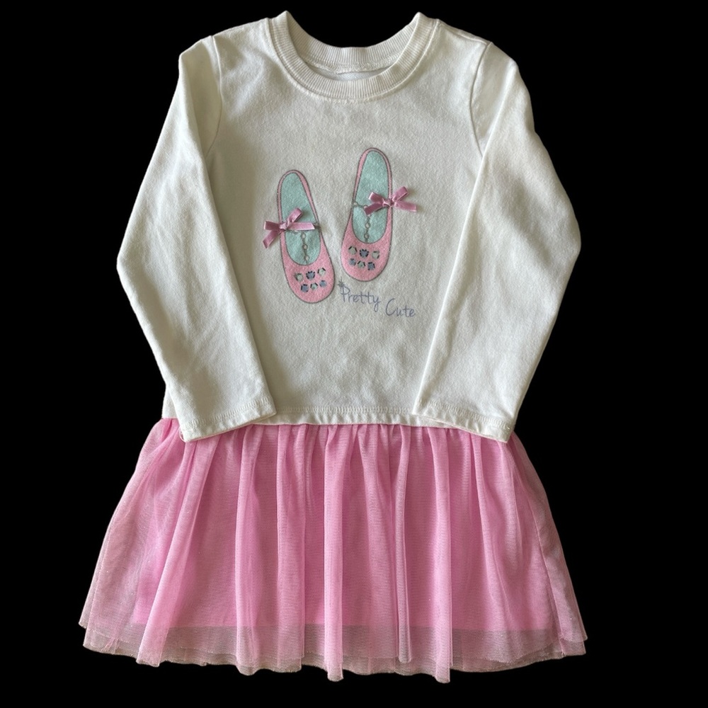 Casual White Ballet Slippers Embellished Babydoll Dress with attached Tutu
